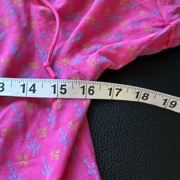 Cleobella Amari Blouse Ditzy Mix Block Print Pink Organic Cotton Balloon Sleeve - Picture 10 of 12